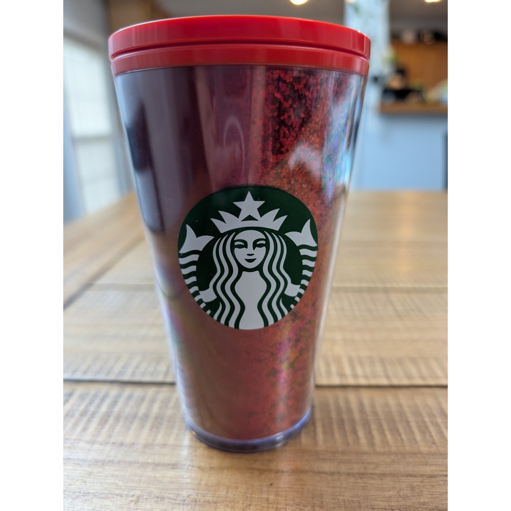 Starbucks Red Glitter Fade Holiday  Tumbler 16 oz Cold Brew/Drinks - NO STRAW